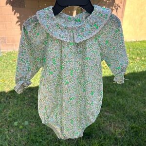 Organic cotton Cozmo Floral Green and White romper